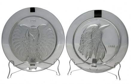 Lalique Crystal Owl & Bird 1971-1973 Plates