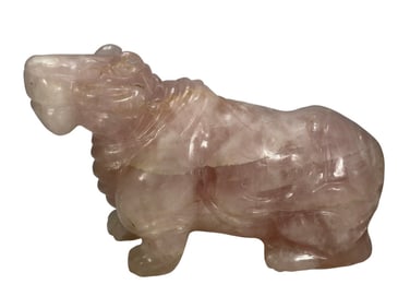 Chinese Carved Pink Quartz Hippo Sculpture