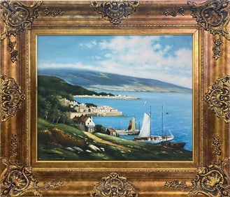 Mediterranean Coastal Oil Painting on Canvas