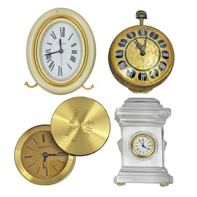 Cartier, Tiffany & Co, Versace Desk Clocks 4pc LOT