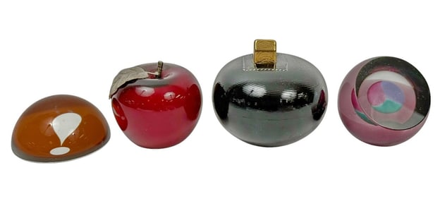 Contemporary Studio Art Glass Paperweights 4pc LOT