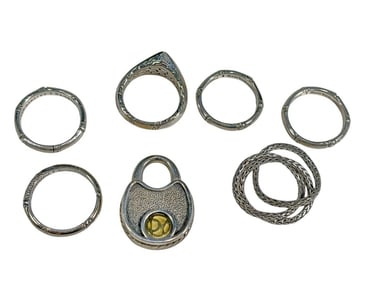 John Hardy & DY Sterling 925 Rings & Lock 7pcs