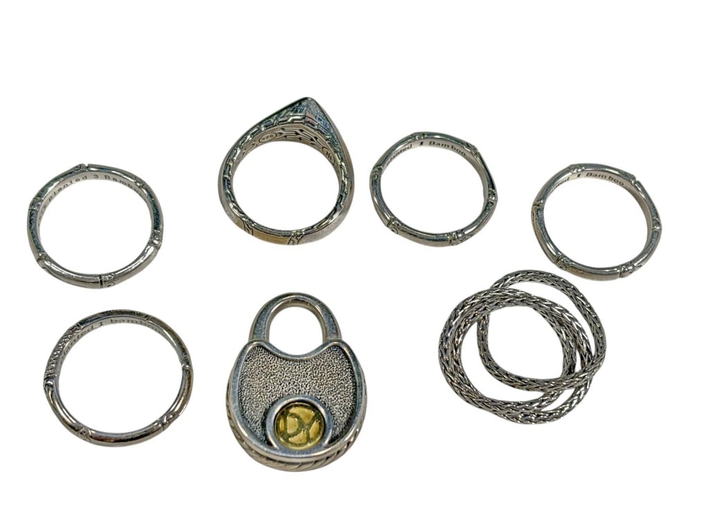 John Hardy & DY Sterling 925 Rings & Lock 7pcs (1 of 7)