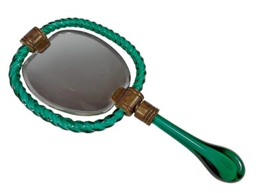 1940s Murano Art Glass Green Handle Mirror