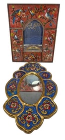 Peruvian Reverse Glass Painted Mirrors 2pc LOT