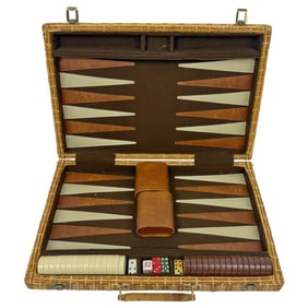 Vintage Wicker Backgammon Game Set w/ Pieces