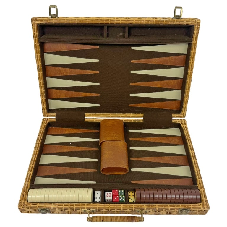 Vintage Wicker Backgammon Game Set w/ Pieces (1 of 6)