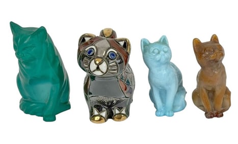 Vintage Handcrafted Ceramic Cat Figurines 4pc LOT