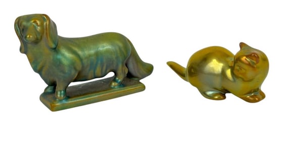 Zsolnay Hungarian Eosin Glazed Figurines 2pc LOT