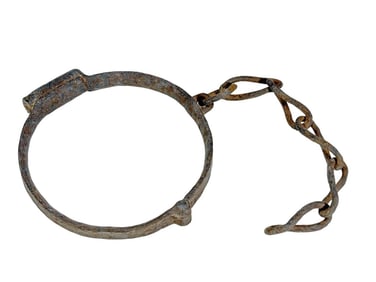 Probably 18th C. Hand-Forged Iron Shackle w/ Chain