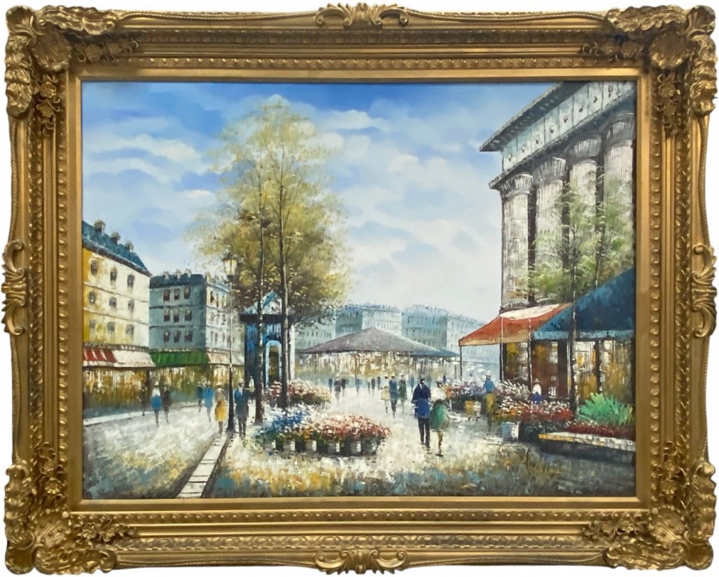 Paris Scene Large Oil Painting on Canvas SIGNED (1 of 5)