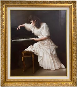 Woman & Piano Oil on Canvas after David Paragol
