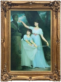 Large Portrait of Two Young Ladies Oil on Canvas