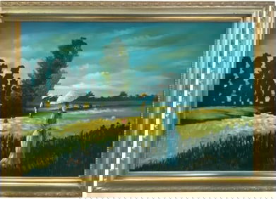 Large Landscape w Figures Oil Painting on Canvas