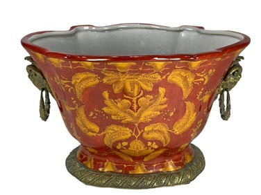 Large Porcelain Ormolu Ram Handles Bowl