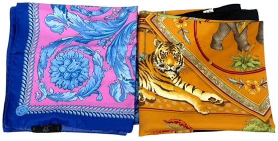 Versace & Salvatore Ferragamo Silk Scarves 2pc LOT