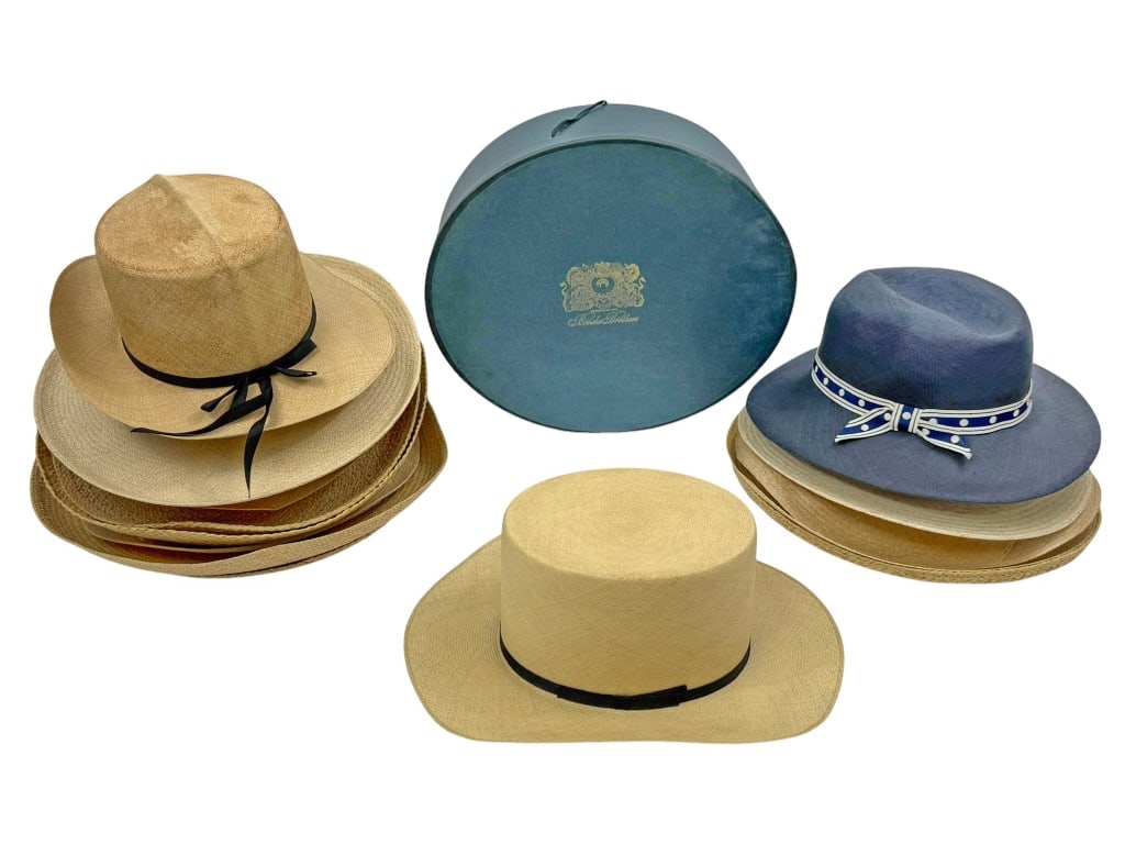 Stetson, Lone Star & Other Vintage Hats 16pc LOT: Estate lot of 16 individual vintage Panama and straw style hats. Some brands that are included are Stetson, Lone Star, James Day Saks, Brooks Brothers, Scala, Maus & Hoffman and Lilly Pulitzer. The la