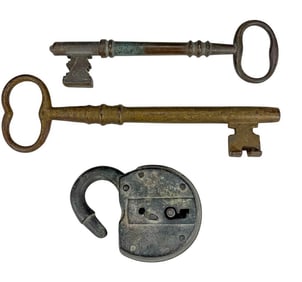 Antique Iron Padlock & Key 3pc LOT