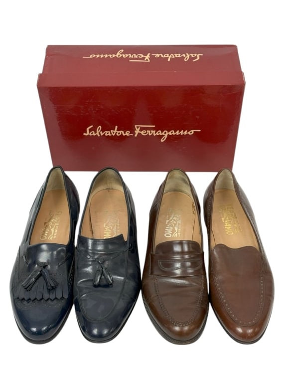 Ferragamo Mix Match Pair of Mens Leather Loafers (1 of 9)