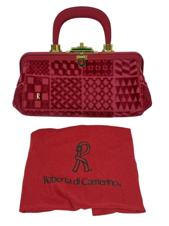 Roberta di Camerino Red Velvet Handbag Purse (1 of 10)