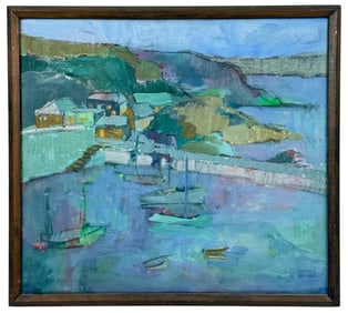 Anne-Marie Read Moonlit Harbor Oil Painting 1977