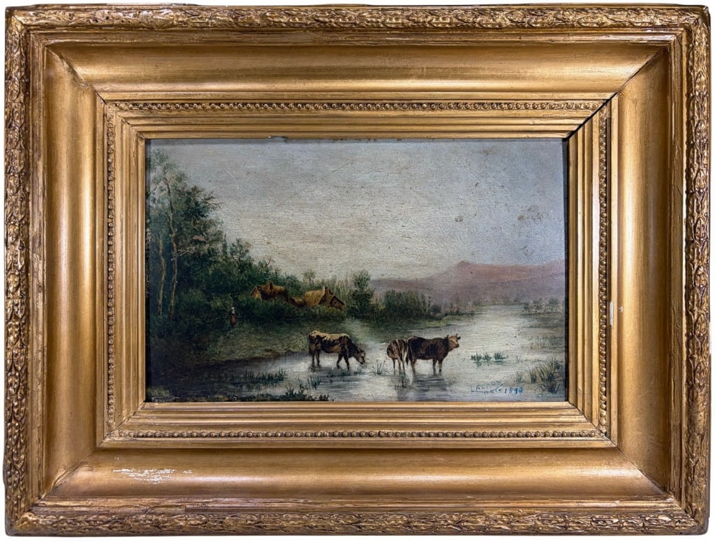 Antique Oil Painting on Wood by Lacrox (1 of 7)
