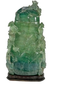 Chinese Carved Fluorite Jade Lidded Bottle