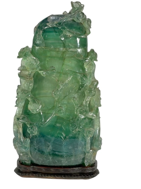 Chinese Carved Fluorite Jade Lidded Bottle (1 of 9)