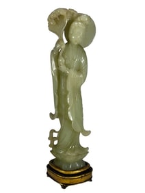 Chinese Carved Jadeite & Wood Figurine