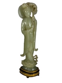 Chinese Carved Jadeite & Wood Figurine