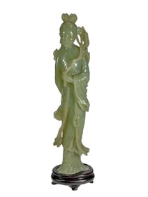 Chinese Carved Jadeite & Wood Figurine