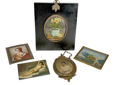 Antique Bakelite & Brass Miniatures Prints 5pc LOT