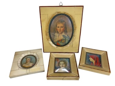 Antique Bakelite & Bronze Miniature Prints 4pc LOT