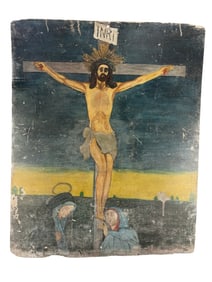 Antique Jesus Christ Oil Painting on Wood