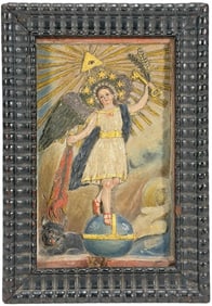 19th C Painted Stone Plaque Archangel Uriel