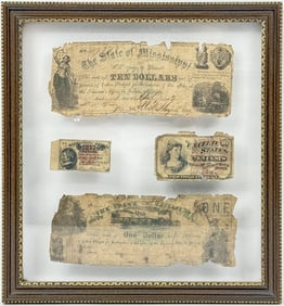 Framed 19th C. U.S. & Mississippi Currency Notes