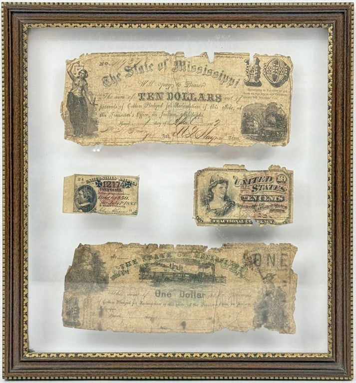 Framed 19th C. U.S. & Mississippi Currency Notes (1 of 5)