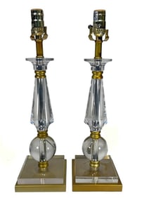 Mid 20th C Lucite & Brass Table Lamps 2pc LOT