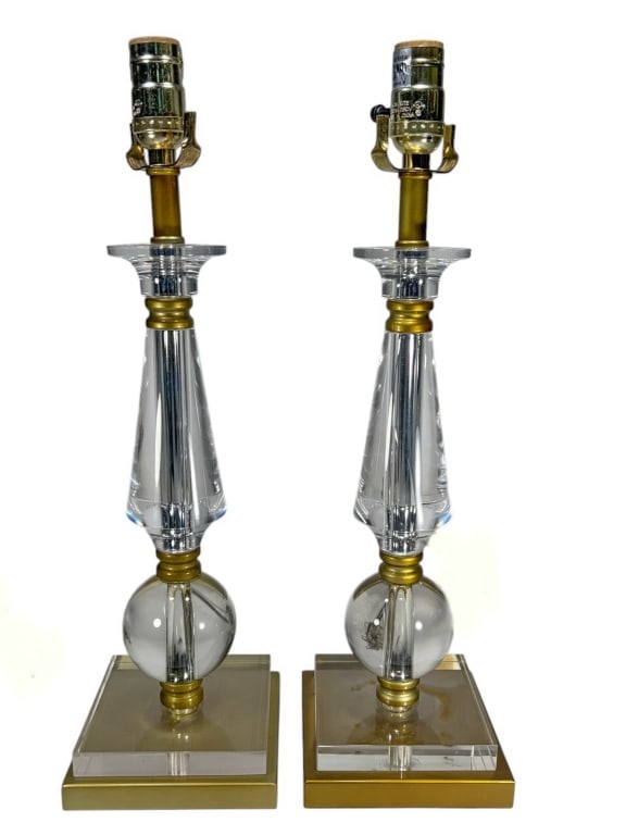 Mid 20th C Lucite & Brass Table Lamps 2pc LOT (1 of 4)