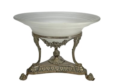 Silverplated Bronze & Frosted Glass Compote Bowl