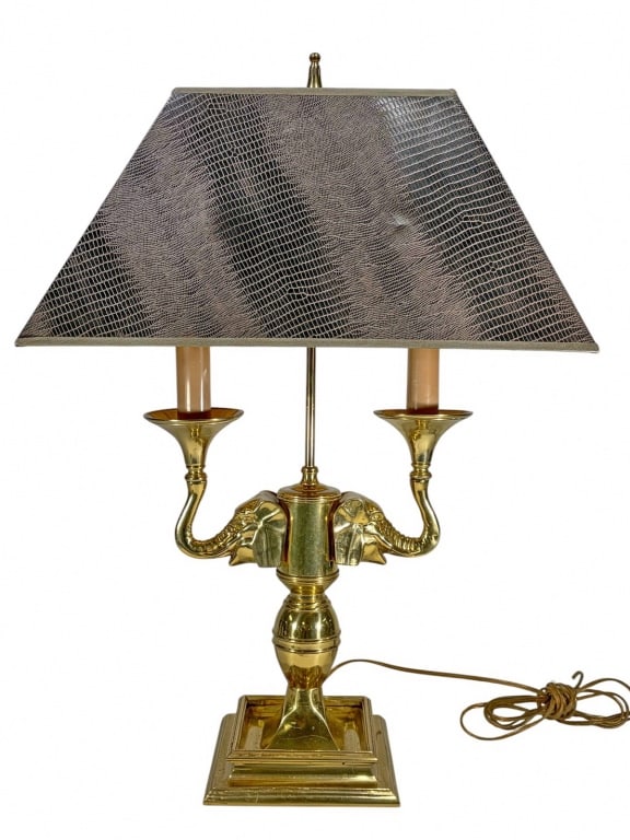 Brass Lamp w/ Double Elephants Candle Lights (1 of 4)