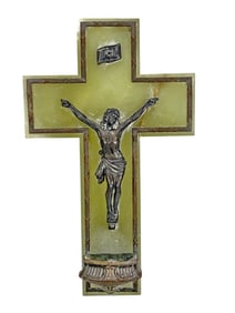 Antique Bronze & Green Onyx Crucifixion Cross