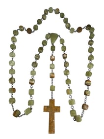 Carved Green Rosary w/ Brown Onyx Crucifix