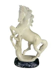 A Rearing Horse Hand-Carved Alabaster Sculpture.