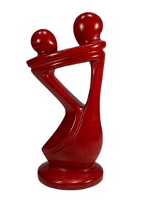 Red Love Embracing Couple Soapstone Statue