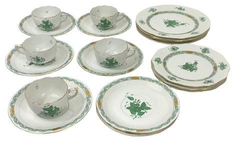 Herend Hungarian Porcelain Green Bouquet China SET