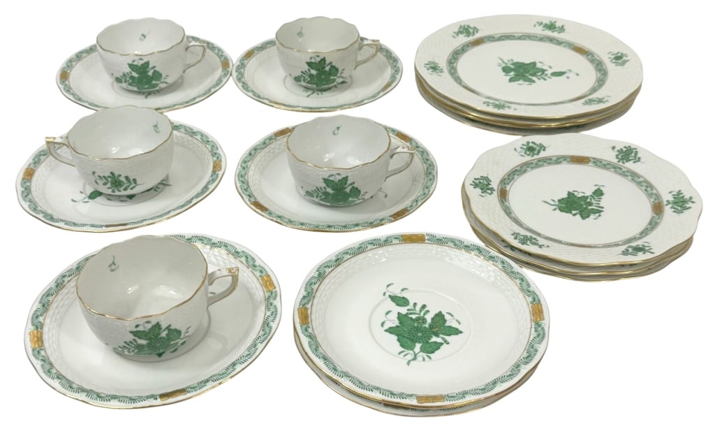 Herend Hungarian Porcelain Green Bouquet China SET (1 of 16)
