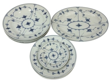 Royal Copenhagen Blue Fluted Porcelain 9p Dish SET