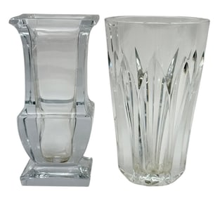 Sevres & Nachtmann Clear Cut Crystal Vases 2pc LOT