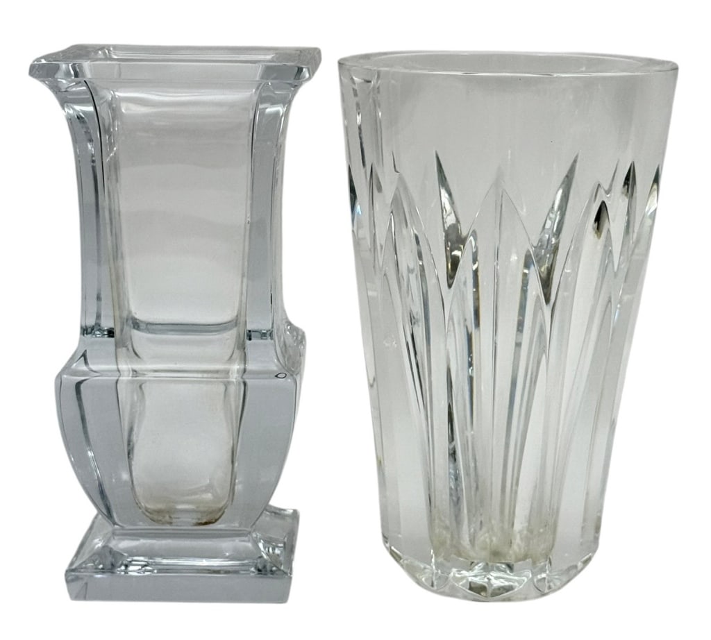 Sevres & Nachtmann Clear Cut Crystal Vases 2pc LOT (1 of 6)